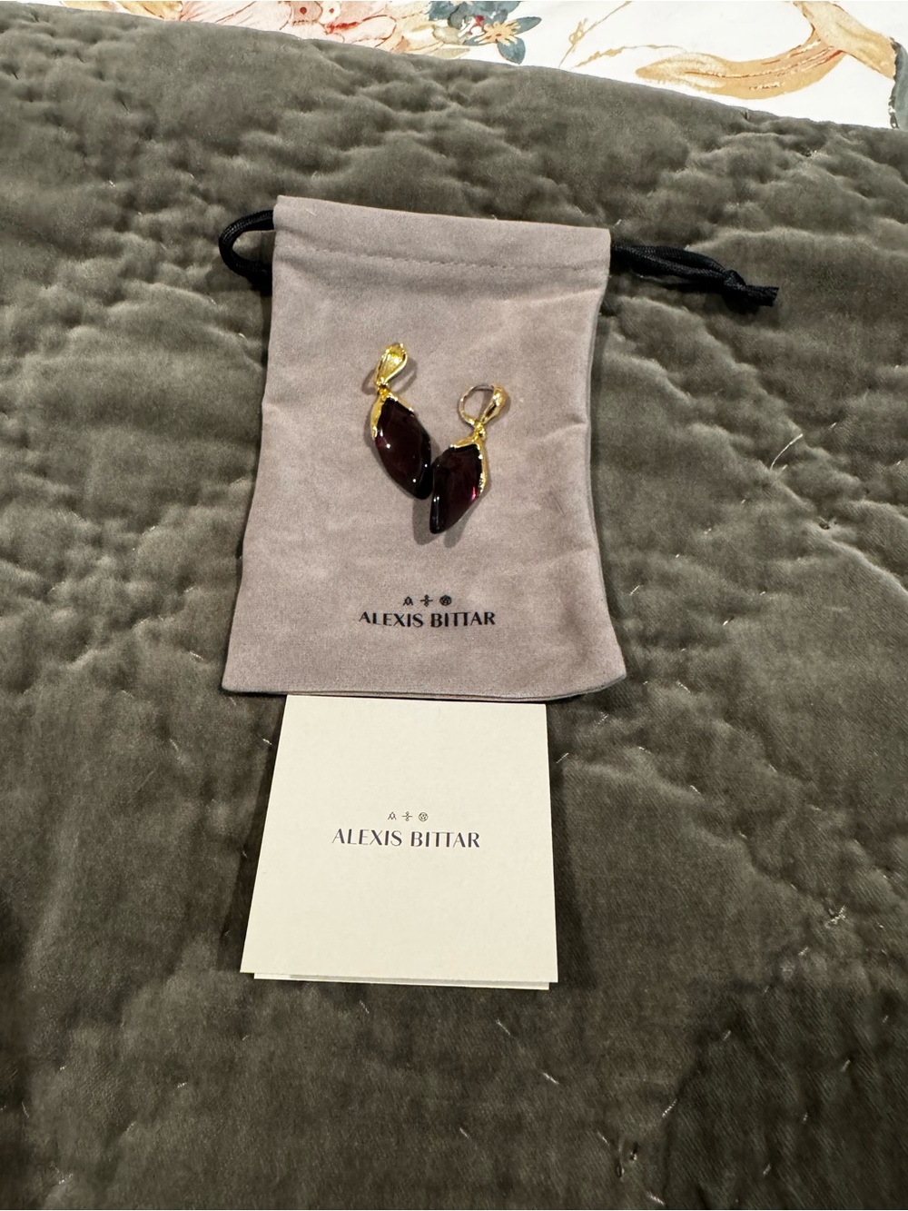 Alexis Bittar Gold and Deep Red Drop Earrings